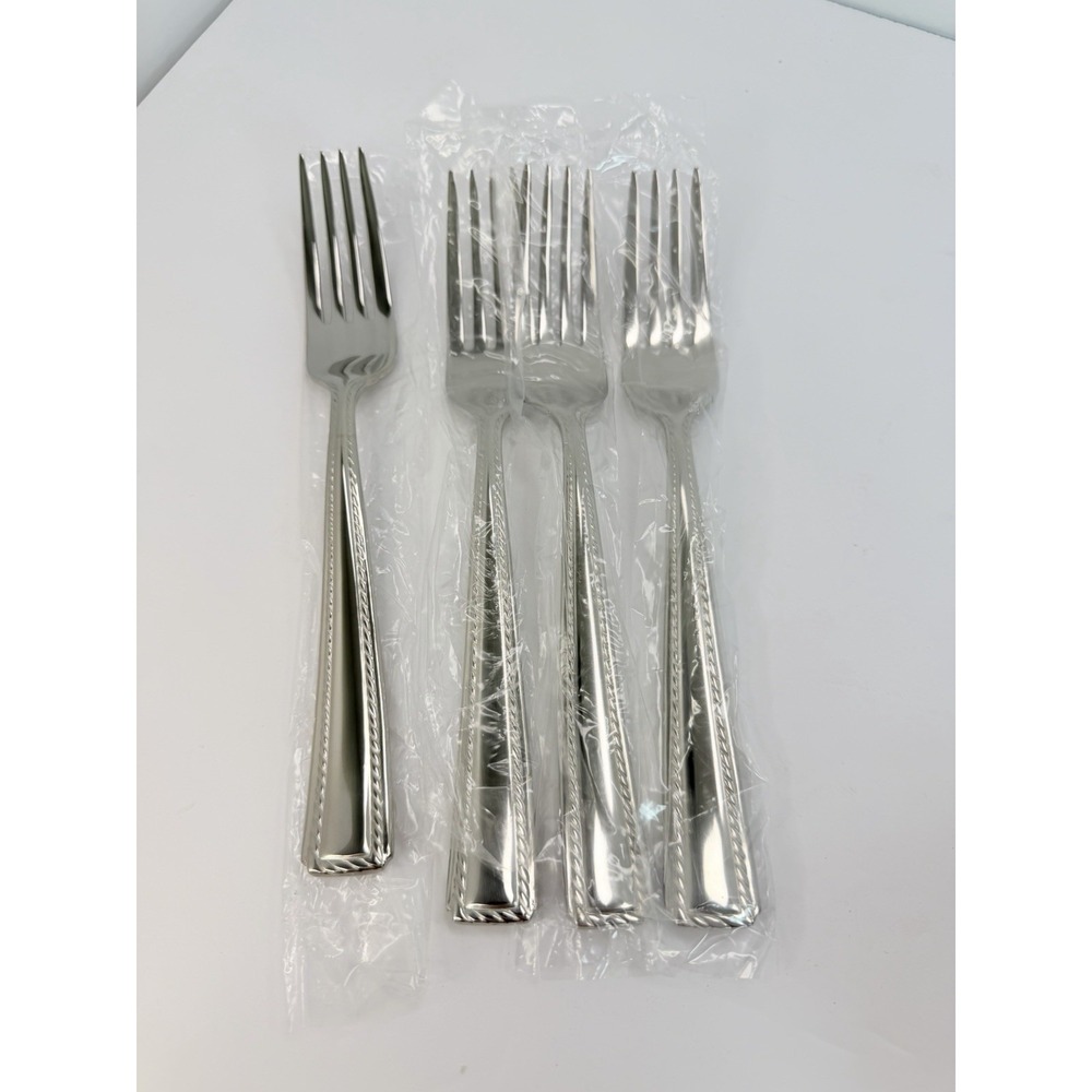 Oneida Flourish Rope 18/10 Stainless 8 1/8" Dinner Fork Lot Of 4 Unused #2